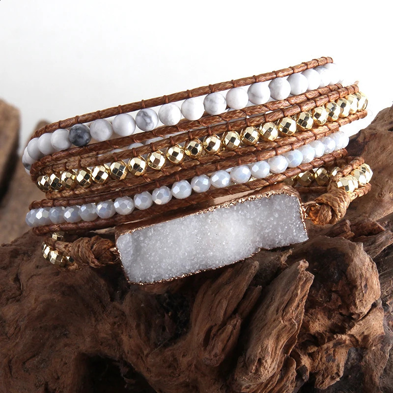 RH Fashion Boho Bracelet Handmade Mixed Natural Stones Druzy Stone Charm 4 Strands Wrap Bracelets Women Gift DropShip 241227