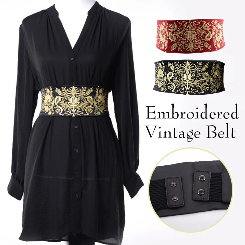 Japanese Retro Embroidered Wide Belt Cummerbunds Kimono Dress Decor Belt Girdle Adjustable Lady Yukata Sash Tie Waistband 241227