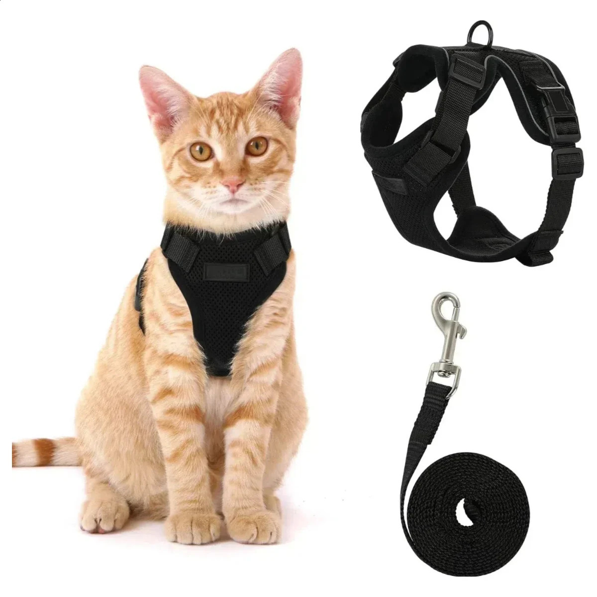 Cat Harness Lead Leash Set Walking Training Escape Proof Adjustable Reflective Pet Vest Harness Kitten Collar Pet Supplies 241227