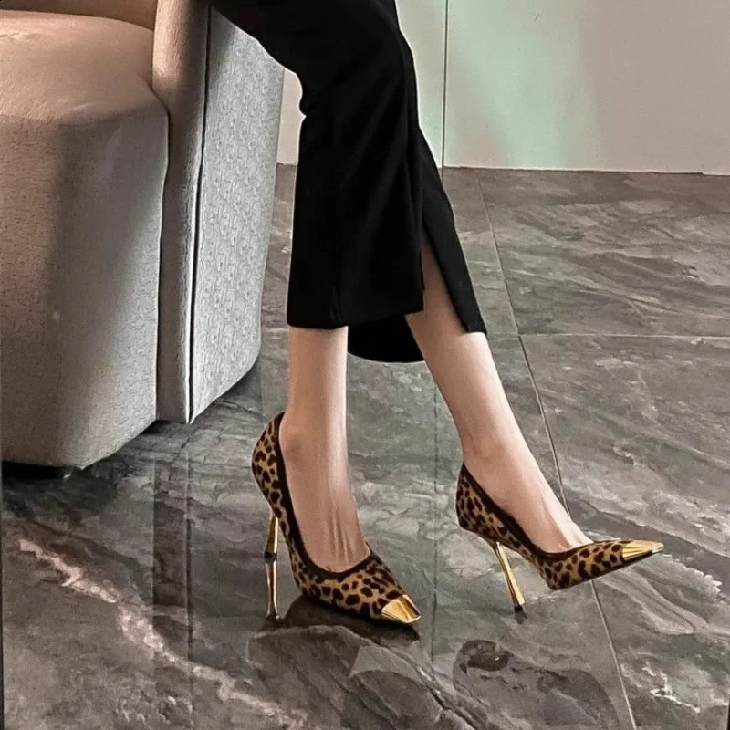 Women Leopard High Heels Shoes Suede Shallow Shoes Woman 2025 Trend Fashion Elegant Spring Sexy Dress Shoes Mujer Zapatillas 241228