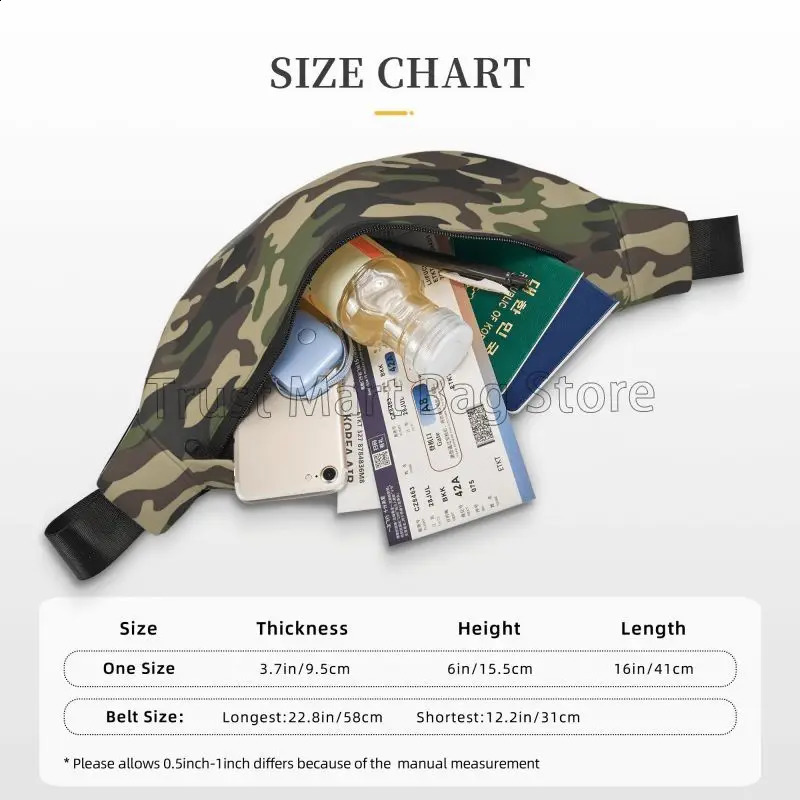 Green Camouflage Casual Fanny Pack Large Crossbody Waist Bag Adjustable Belt Bags for Travel Festival Hiking Cycling Running 241228