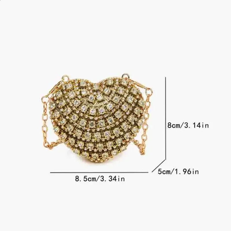 Mini Diamond Inlay Heart Shape Crystal Clutch Purse Stones Evening Wedding Party Shoulder Bag Handle Rhinestone Handbags 241227