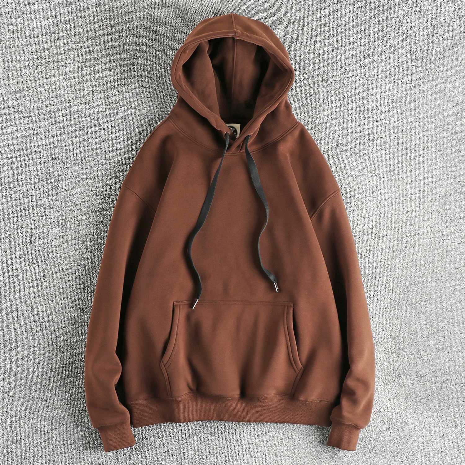Austrian fine wool thick hoodie mens design sense solid color retro loose top X241228