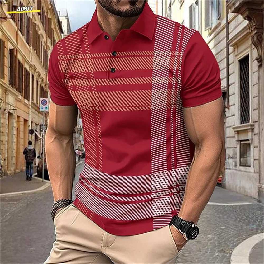 New Summer Mens Short sleeved shirt Shirt Fashion Splicing Strip Printed Mens Breathable T-shirt Party Mens Clothing Top X241228