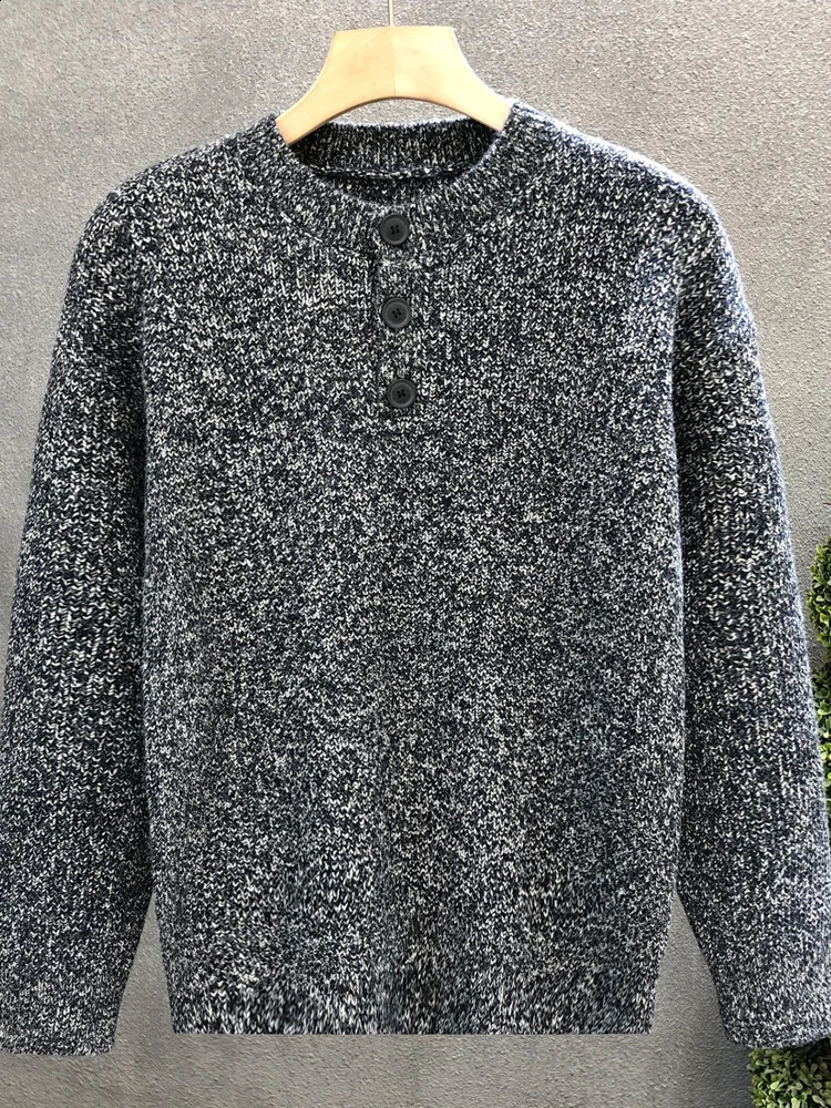 2025 Spring Casual Solid Color Sweaters Mens Knitted Pullover Tops Autumn Men Clothes Knitting Long Sleeve Knit Henley Shirts 241224
