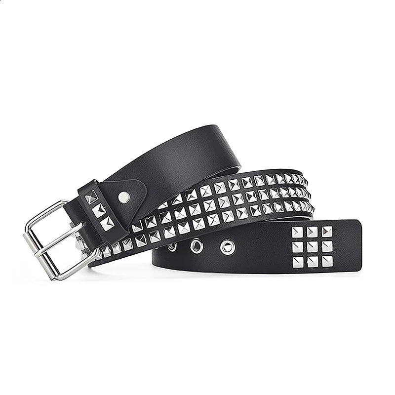 Trendy Square Bead Rivet Belt Metal Pyramid Waistband For Men Women Punk Jeans Gothic Dark Style Personality Unisex Belts 241225