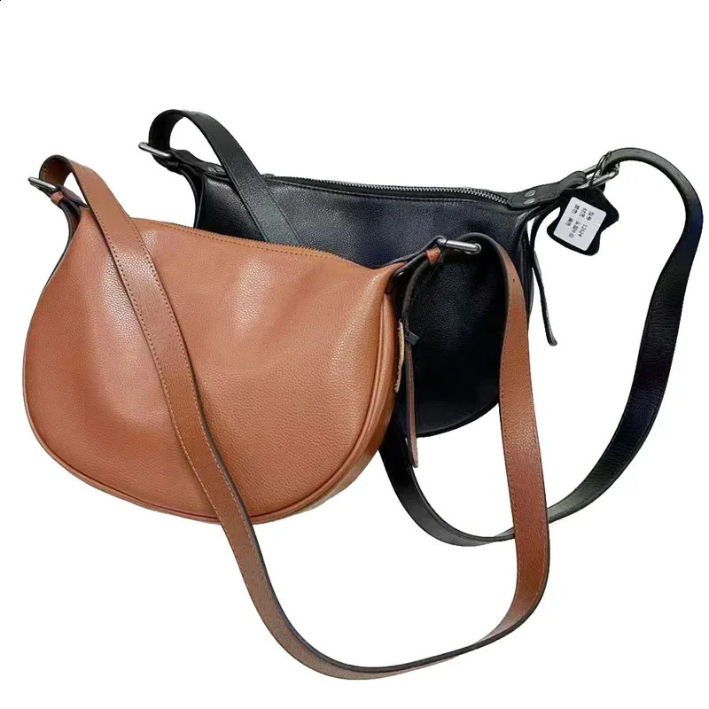 Womens Shoulder Saddle Bag Commuting Genuine Leather Handbag Solid Color Soft Cowhide Ladies Crossbody Lightweight Casual 241227