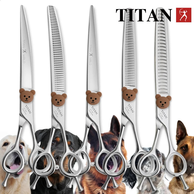 TITAN 7075 inch Professional Pet Grooming Shears Fishbone Teeth StraightCurved Chunker Scissors Dog Beauty Scissors 241224
