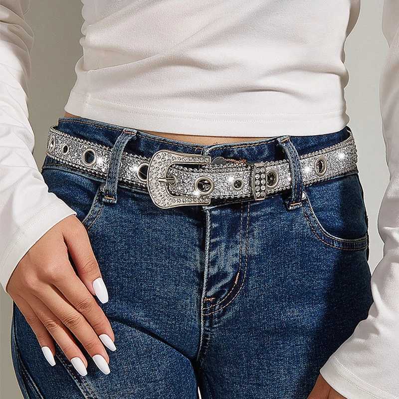 Rhinestone strap womens thin strap decorative personalized sequin denim strap Versatile Design W241228