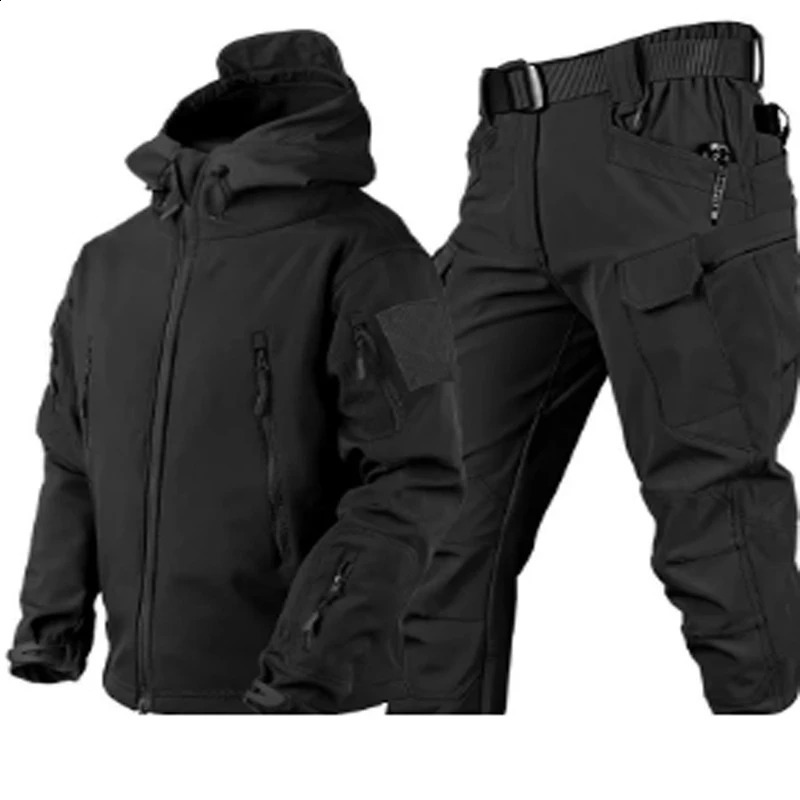 Outdoor Shark Skin Warmth Set Camo Plush Thickened Coat AutumnWinter Racing Top Does Not Include Cuff Pattern 241220