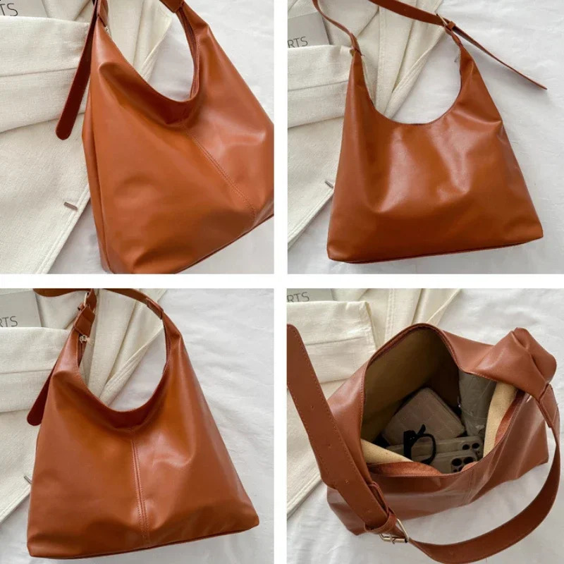 Fashion Korean Version Large Capacity Single Cross-body Bag Womens Handbag Simple Casual Commuting PU Leather Shoulder Tote Bag 241228