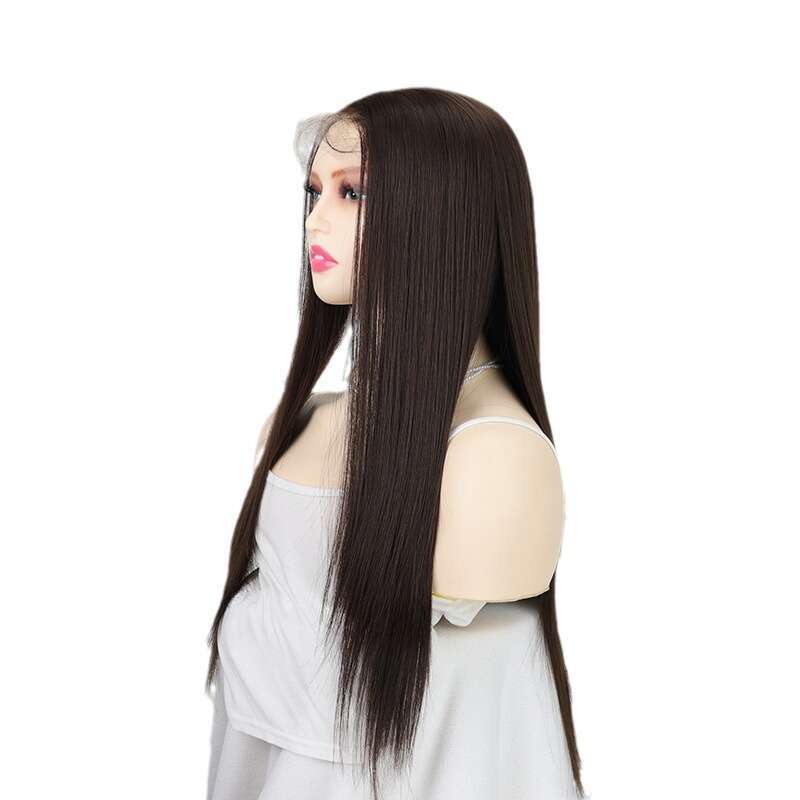 Wig 13 * 4 Dark Brown Long Straight Hair Women's Front Lace Wig Headband Xu Chang Kq2 Kq2