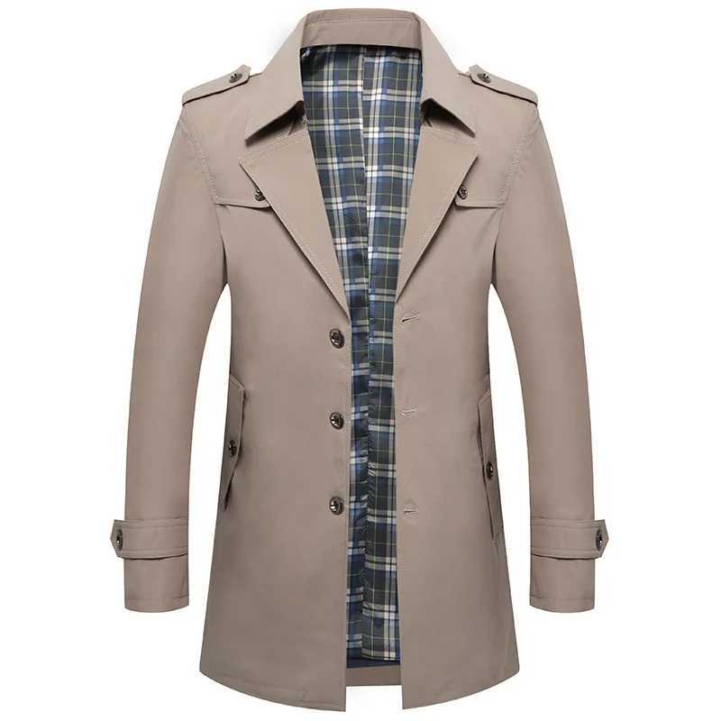 New Spring and Autumn Mens Business Leisure Trench Jacket Long Jacket High Quality Mens Customized Collar Loose Trench Jacket Size 4XL W241228