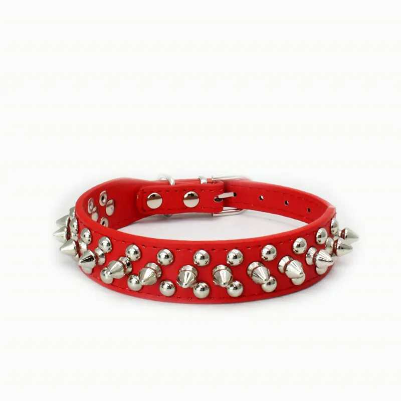 Pet dog rivet collar PU leather round bullet nail necklace pointed necklace punk style small dog cat collar M241228