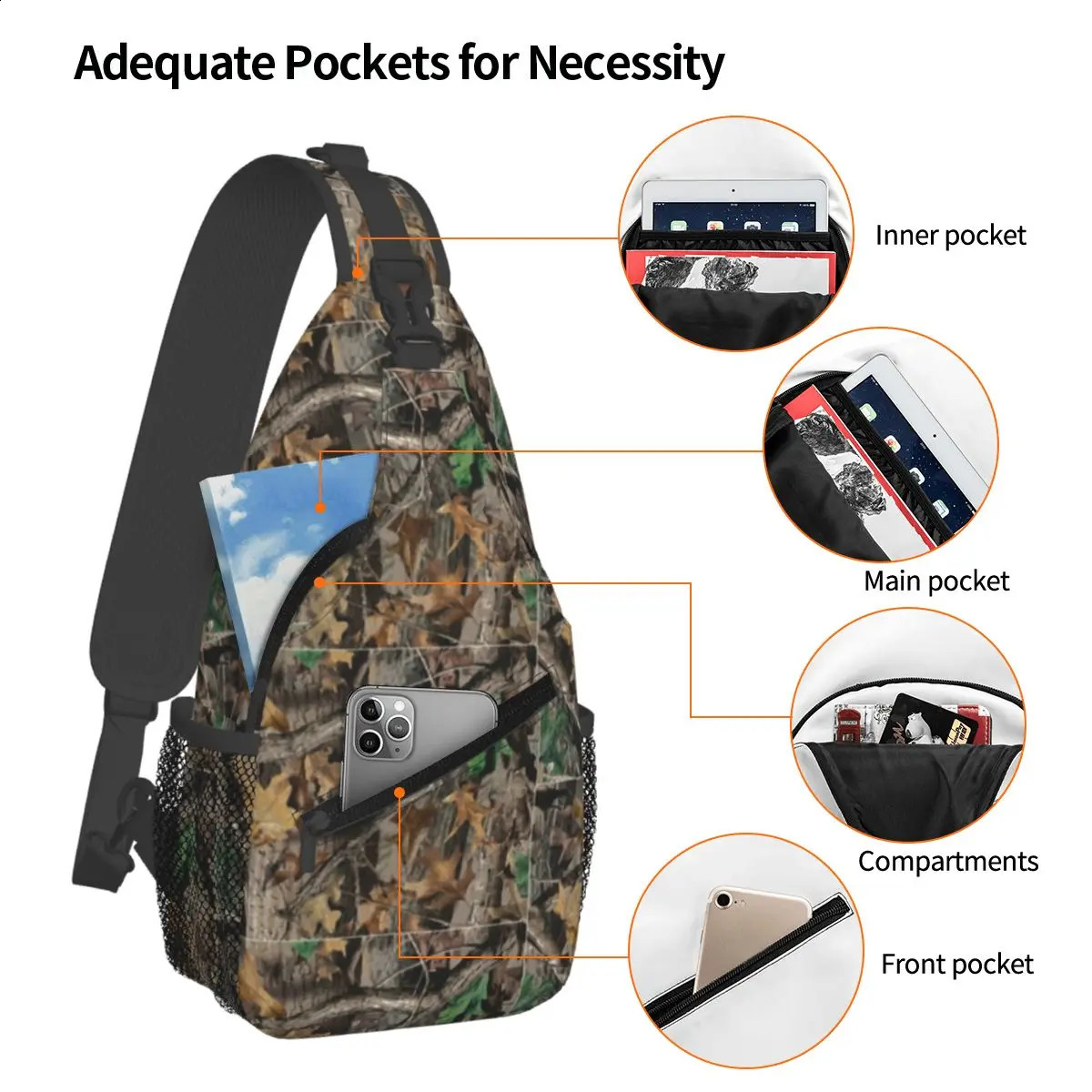 Real Tree Hunting Camo Camouflage Military Sling Backpack Sling Bag Hiking Chest Bag Daypack Men Crossbody Backpack Shoulder Bag 241228