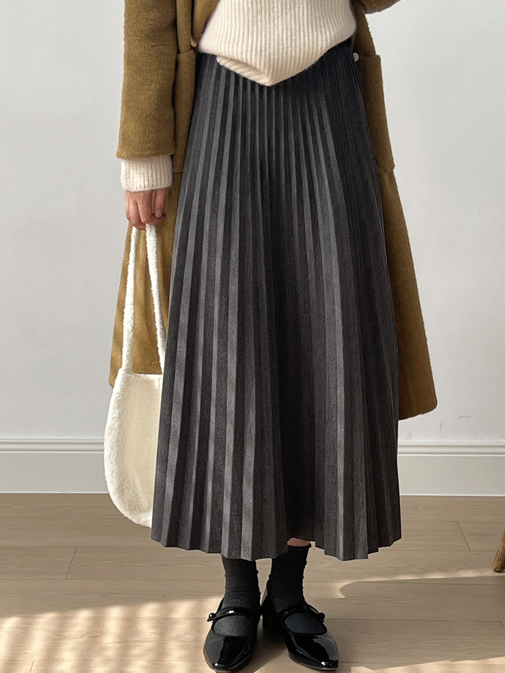F9233 high waist pleated skirt 2024 autumn and winter new style temperament versatile drape A-line long skirt umbrella skirt