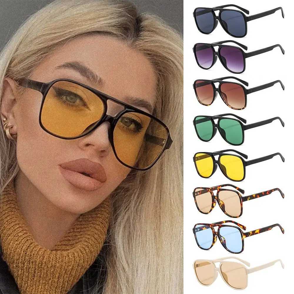 1Pcs Classic Oversized Pilot Sunglasses Women Men Vintage Double Bridge Big Shades Unisex 70s Sun Glasses Yellow Driving EyewearXJ241228