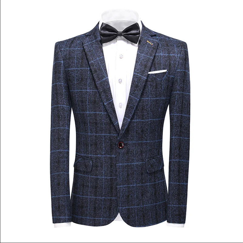 Autumn and Winter Male Cotton Long Sleeve Suit Jacket Black Blue Yellow Fashion Men Business Plaid Coat Slim Fit Dress 241227
