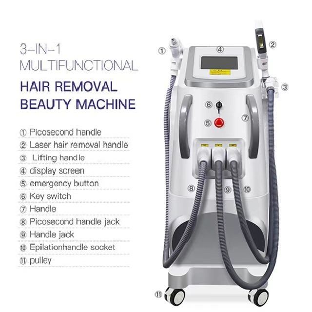 3 in 1 OPT IPL HR SR Hair Removal Laser Machine Nd Yag Permanent Laser Tattoo Removal and RF Skin Rejuvenation Beauty Machine