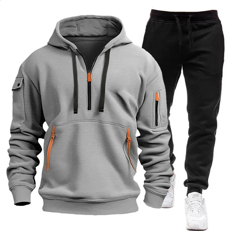 Official website Spring and Autumn mens two-piece hooded sweatshirt with zipper multi pocket zipper mens sportswear 241227