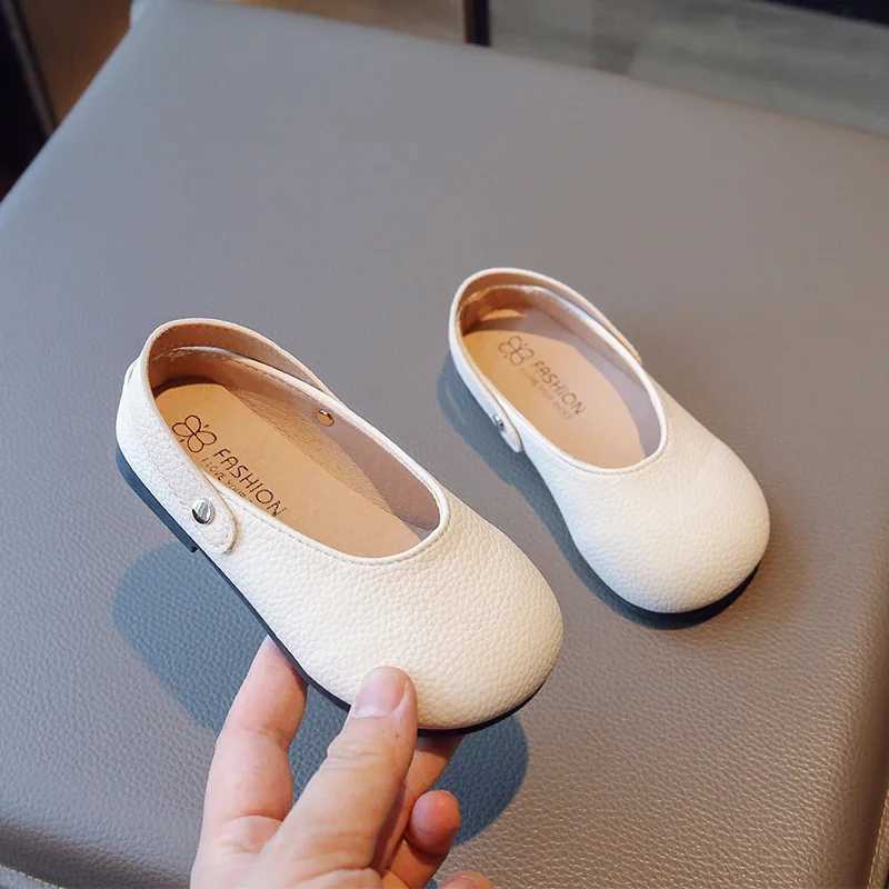 Girls flat shoes solid color matte shoulder strap slider childrens slider foldable brown beige casual children Mary Jens 23-34 W241228