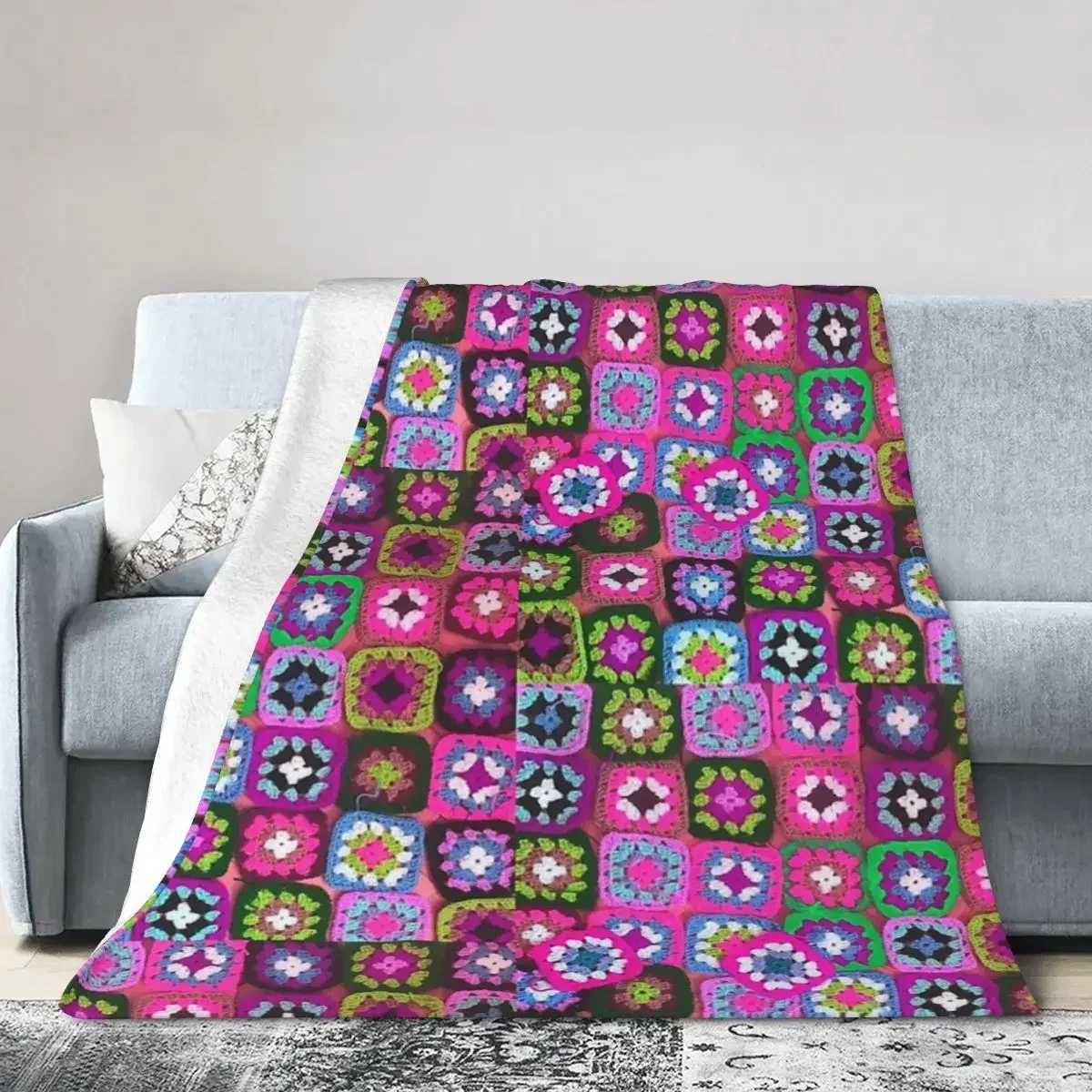 Crochet Blanket Granny Square Vintage Blankets Warm Flannel Throw Blanket Bedspread for Bed Living room Picnic Travel Home Couch Z241228