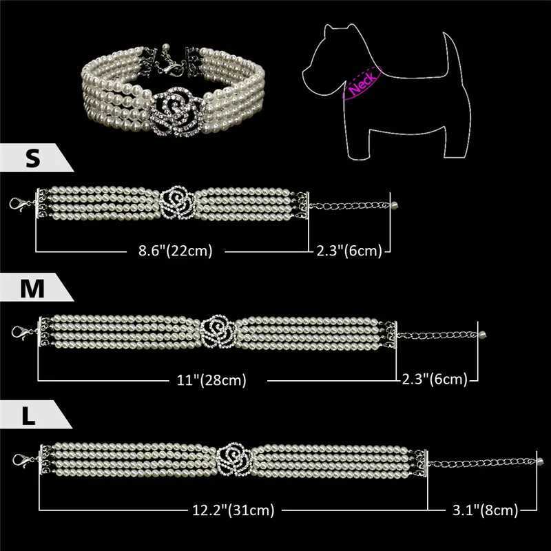 Pearl necklace dog collar fashionable jewelry puppy cat collar rhinestone artificial diamond rose dog pet accessories M241228