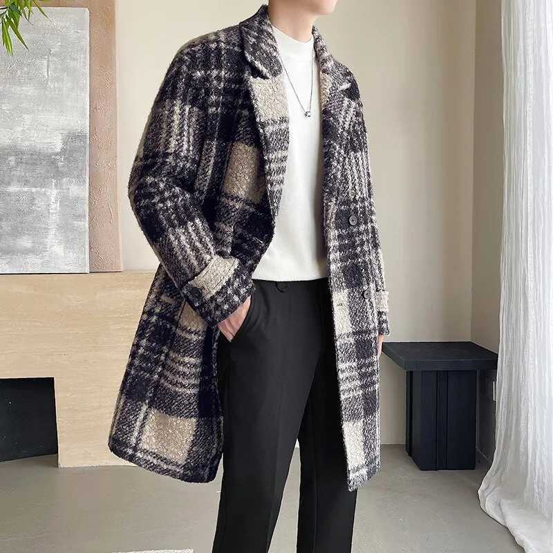 British Style Jacquard Pattern Trench Coat Men Autumn Winter Mens Medium Long Coat Business Casual Streetwear Windbreaker W241228