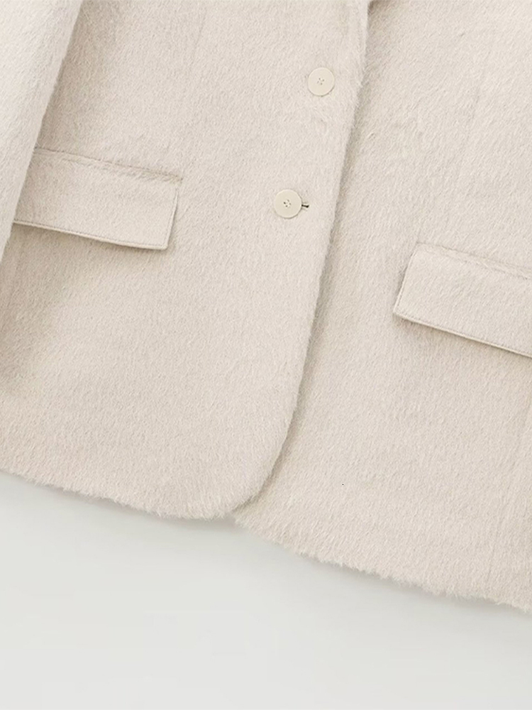 Loose Mohair Blazer Coats Women Chic Lapel Single-Breasted Long Sleeve Suit Jackets Autumn Winter Commute Outerwears Lady