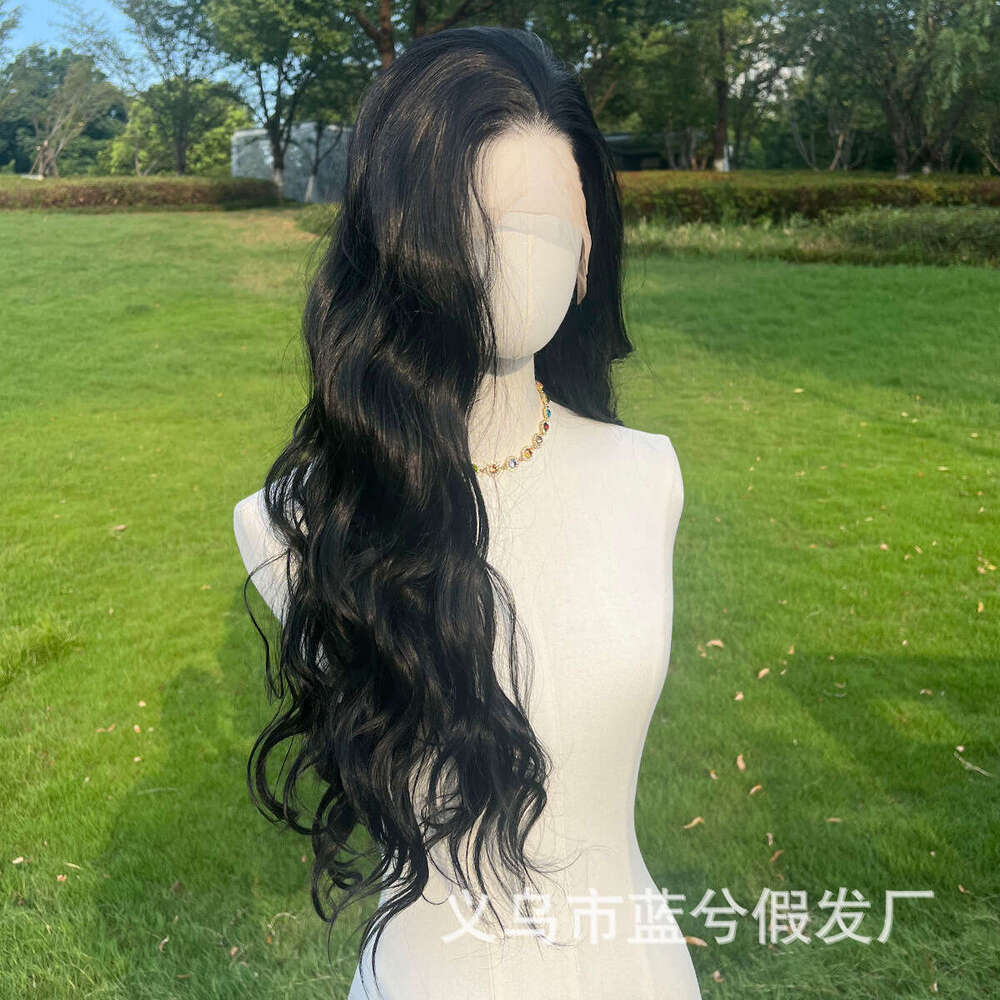 New Black 13 * 4 Front Lace Wave Curg Half Hand Hook Head Set With Silk Material Wig Kq2 Kq2