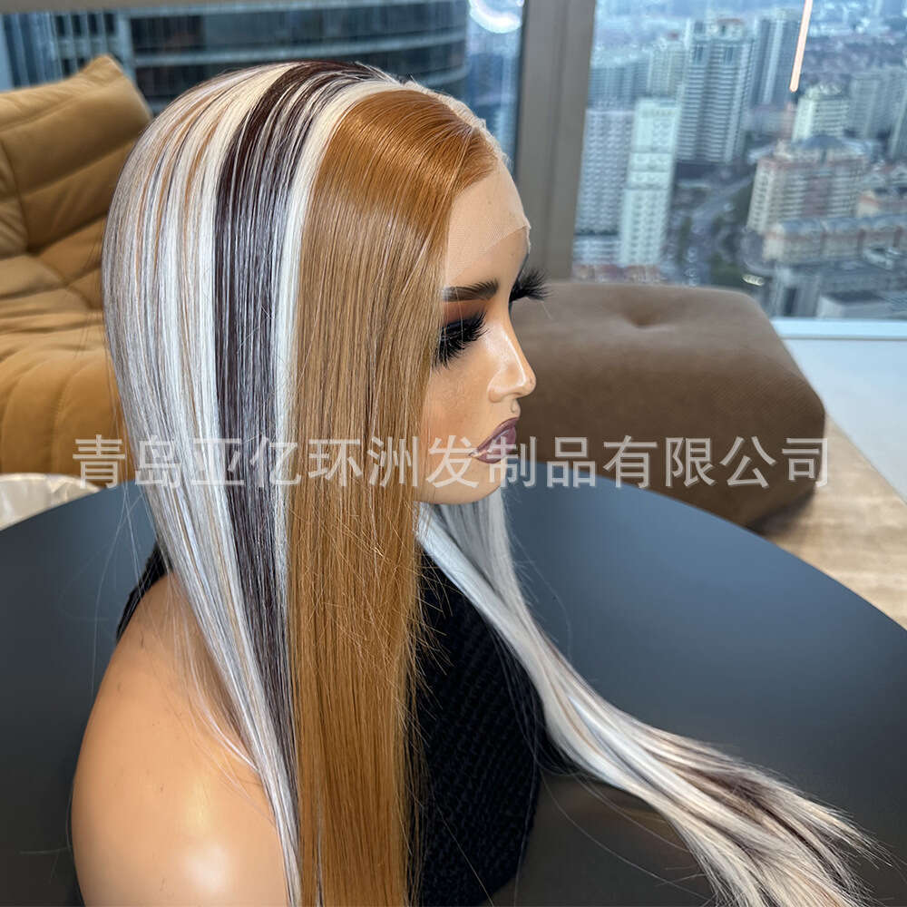 Fashionable Mixed Color Hanging Ear Women's Long Straight Hair 13 * 4 Japanese Matte Synthetic Front Lace Wig Headband Kq1 Kq1