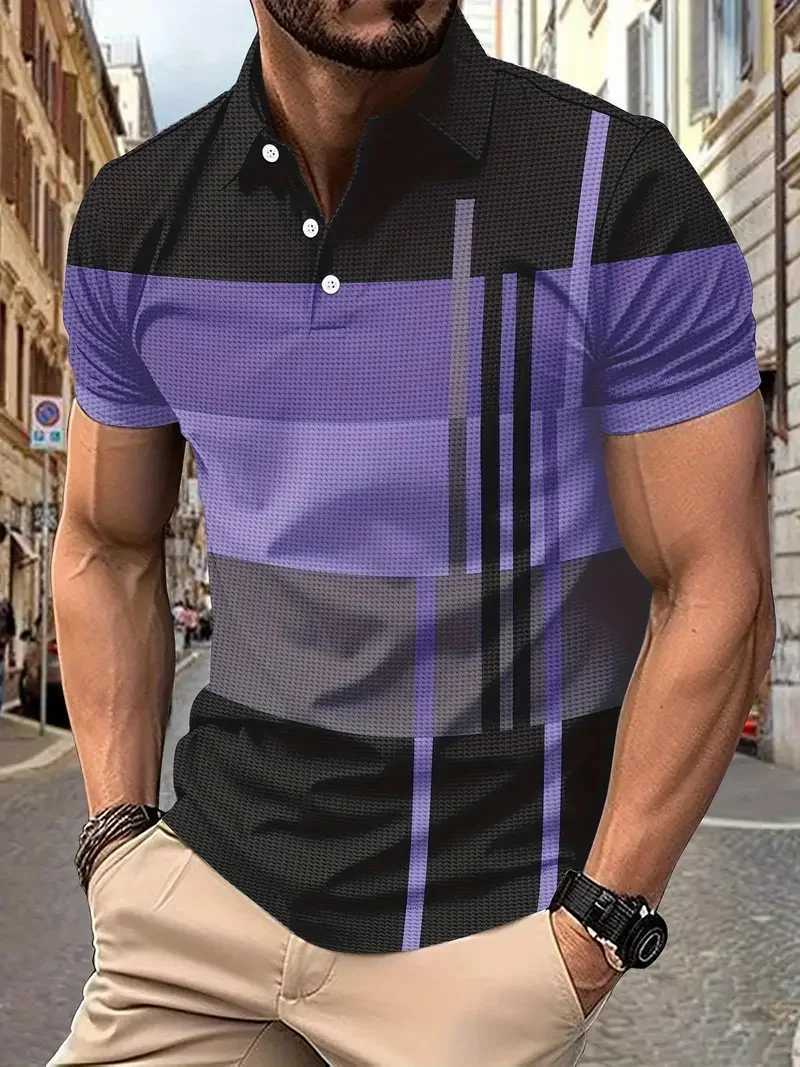 Mens Summer Fashion Slim Short-sleeved Lapel shirt Shirt Casual Solid Color Striped Printed Sports Comfortable Breathable Mens X241228