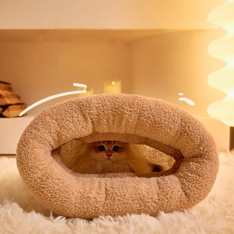 Pet Sleeping Bag Winter Warm Soft Plush Semi Enclosed Cat Nest Sleeping Bag Home Cat and Dog Comfortable Bed Accessories 241225