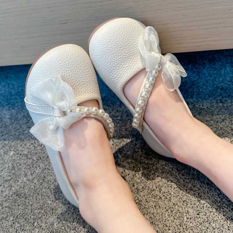 Girl Mary Jans Princess Shoes Childrens Leather Shoes for Par Wedding Elegant Childrens Performance Shoes Pearl Bow Apartment W241228