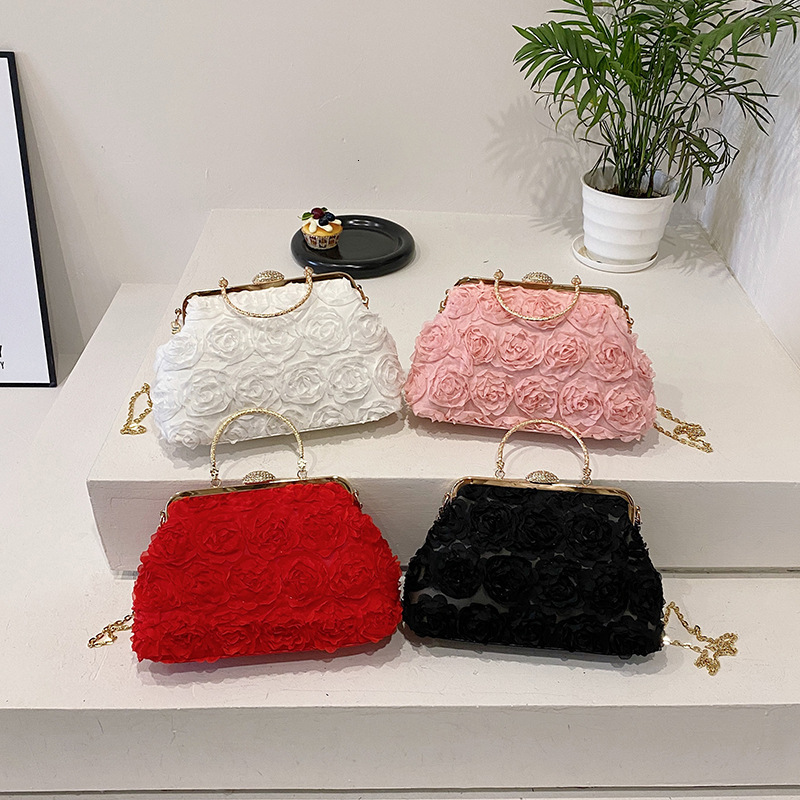 Satin Ral Bride Party Evening Clutch Women Wedding Purses And Handbags Small Shoulder Chain Designer Bag