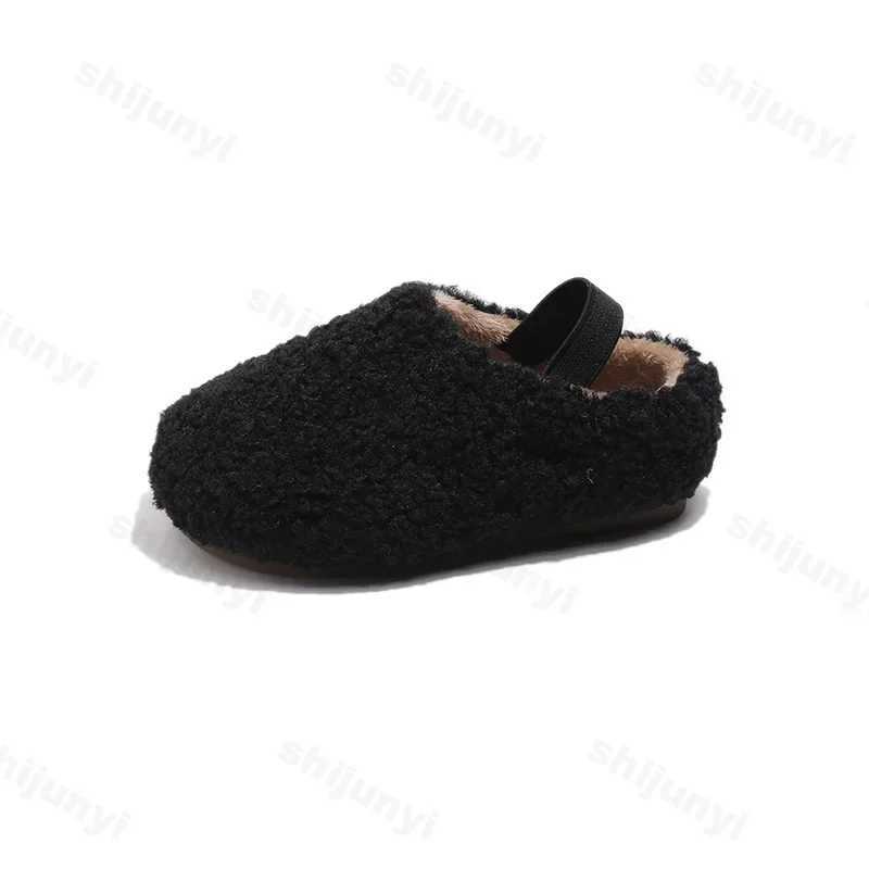 New 2025 Winter Childrens Flat Shoes with Casual Fluffy Cover Heel Sliding with Childrens Soft Cushion Neutral Gentle Warm Boys and Girls Shoes W24122