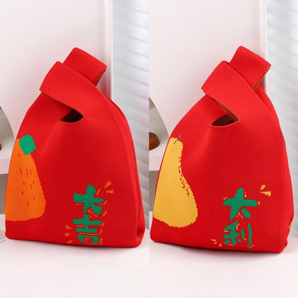 Simple Cartoon Knot Wrist Bag Year of The Snake Weave Year Knitted Bag Gift Purse Wool Bucket Bag Travel 241227