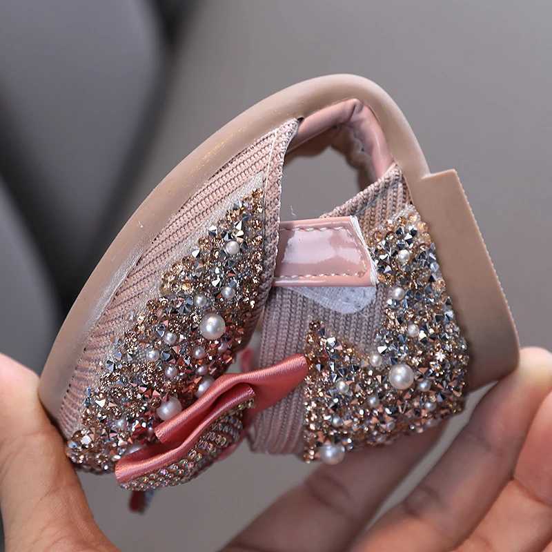 Kids Princess Luxurious Shoes For Wedding Sequins 21-30 Infant Girls Mary Janes Glitter Fashion Pink Green Children Flats W241228