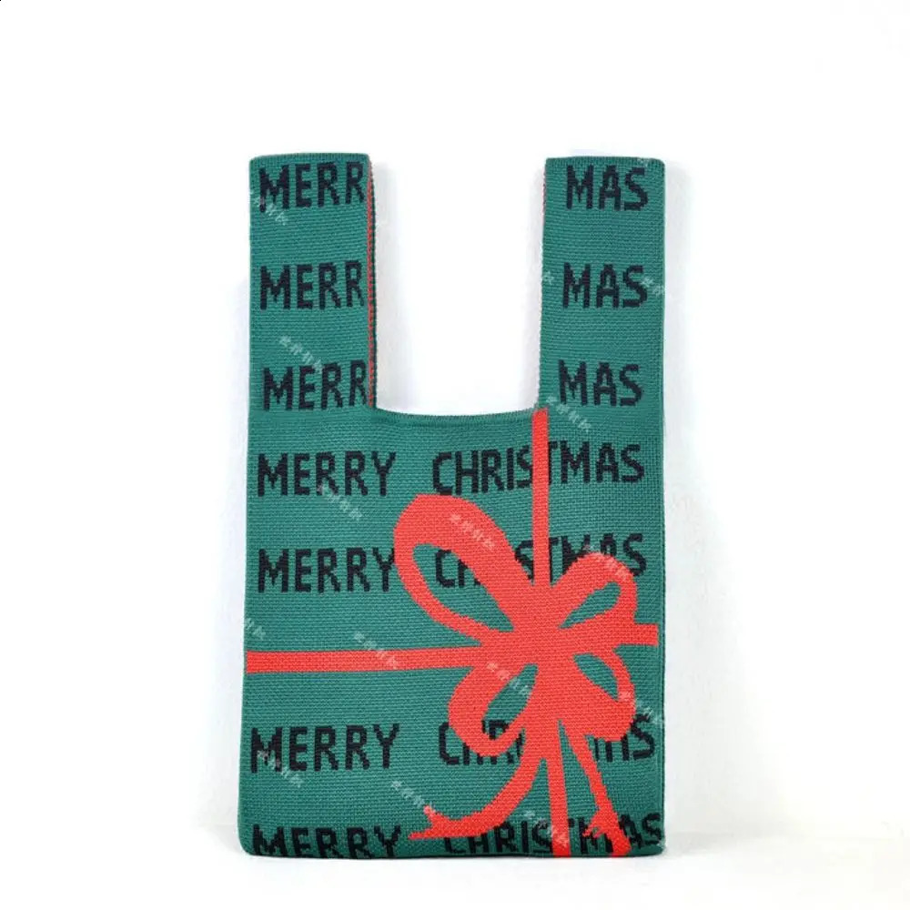 Casual Christmas Gift Christmas Knitted Handbag Santa Claus Xmas Tree Knot Wrist Bag Purse Weave Tote Bag Year 241227
