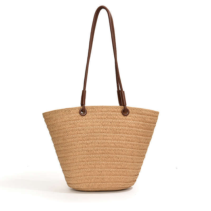 French Women's Summer New Fashionable Woven Beach Bag, Large Capacity Commuting Shoulder Tote Bag