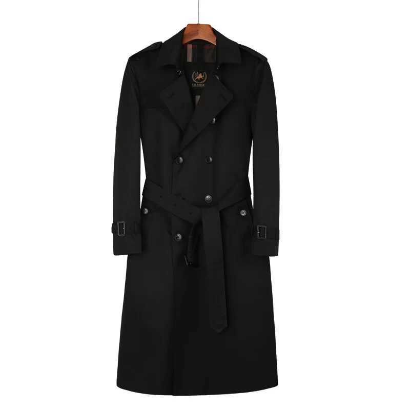 mens windbreaker Over the knee spring and autumn double breasted Business work long trench coat men W241228