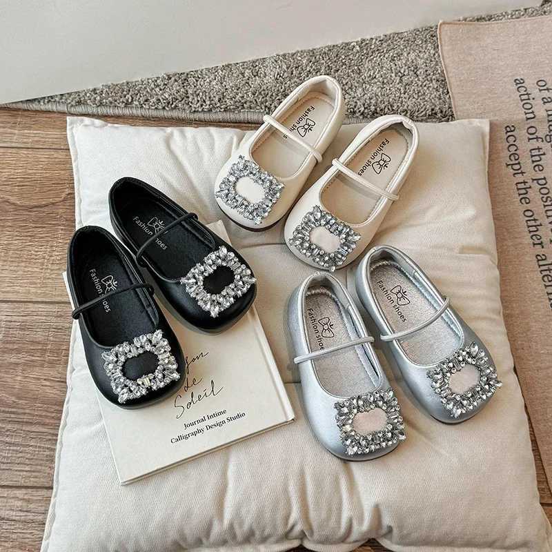 3-14Y Childrens Ballet Actor Apartment Childrens Diamond Mary Jans Par Dress Shoes Princess Elegant Shoes Black Silver W241228