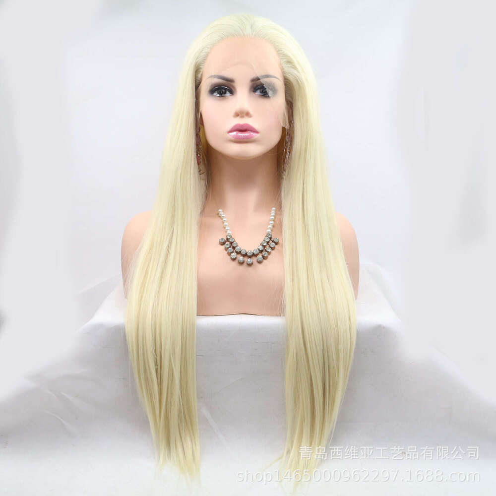 Chemical Headband 613 # Color White Gold Long Straight Hair Half Hand Hook Front Lace Chemical Fiber Wig Cover Kq2 Kq2