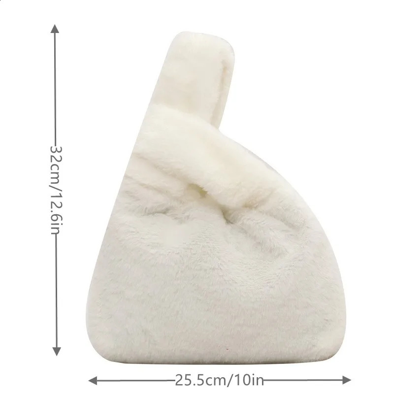 Soft Plush Ladies Wrist Purse Warm Faux Fur Small Tote Bag Winter Fluffy Women Handbag Solid Furry Quality 241226Z