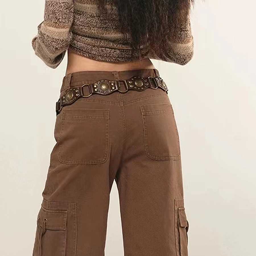 Western style denim style metal buckle PU leather strap suitable for womens retro river decoration needle buckle broadband W241228