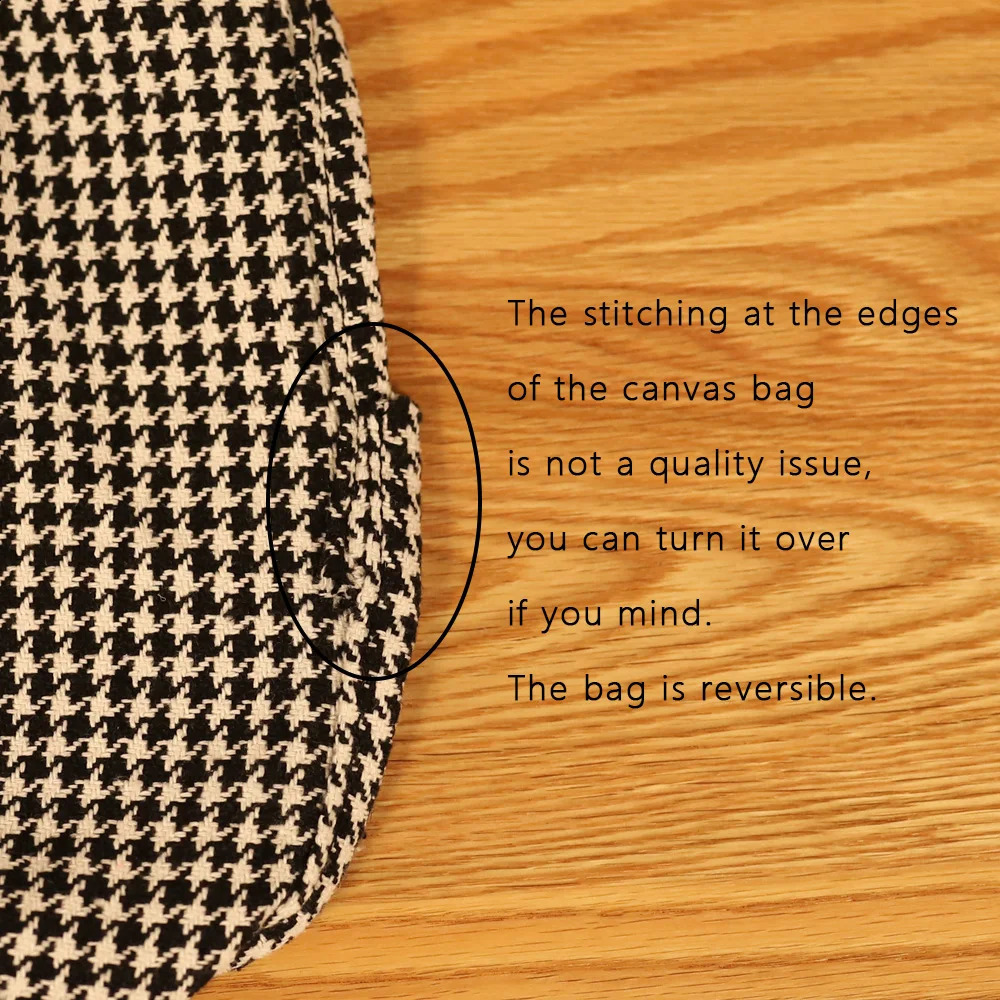 Women Woolen Canvas Bags Houndstooth Pattern Reversible n Female Big Tote Handbag Casual Shoulder Shopping Bag For Ladies 241227