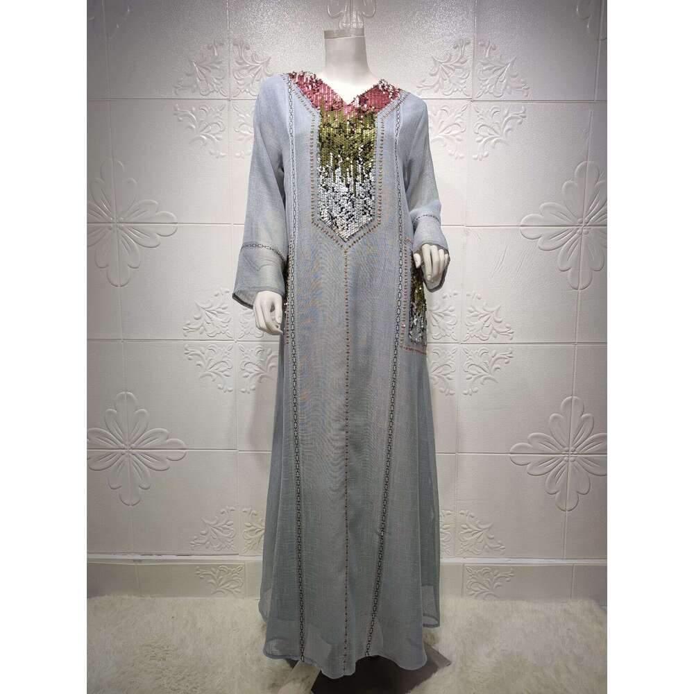 Middle East Dubai Sequined Embroidered Long Robe, Muslim Women's Clothing For Lent