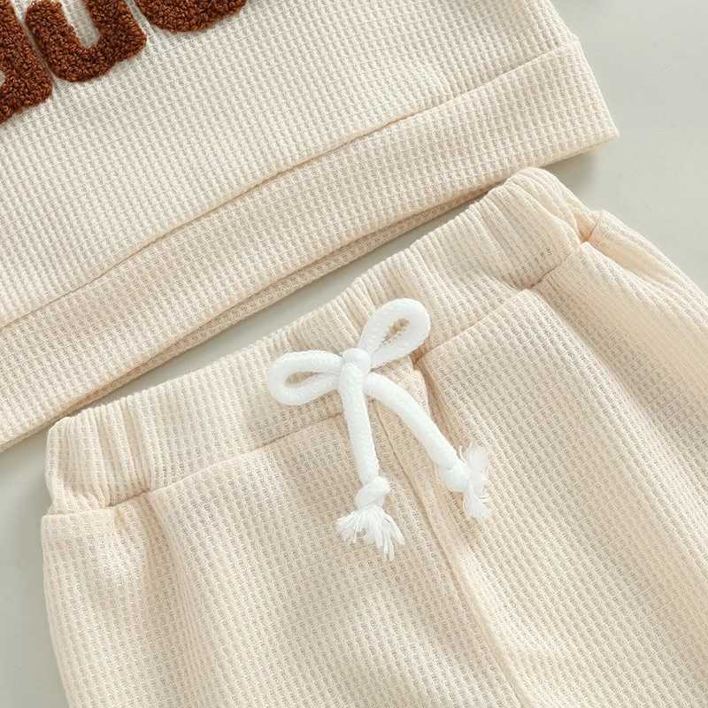 2024-05-21 Lioraitiin Toddler Boy Girl Waffle Outfit Letter Embroidery Long Sleeve Sweatshirt with Elastic Waist Solid Pants Set X241228