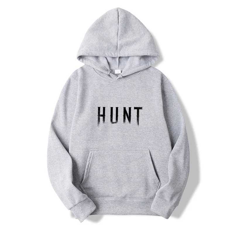 Fashionable mens hooded sweatshirt with hunting print street casual sports style large pocket woolen sweater for autumn and winter X241228