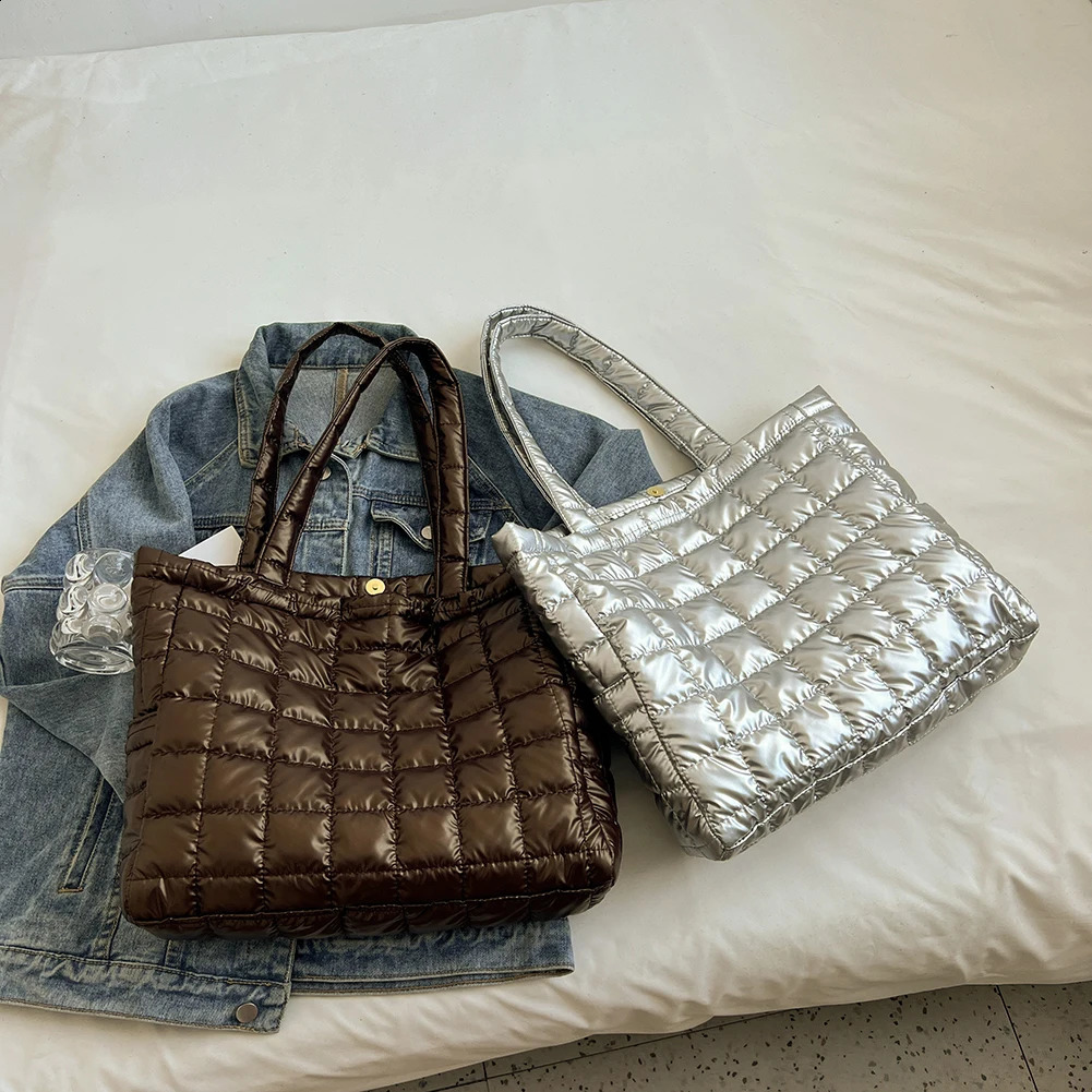 Fashion Nylon Quilted Women Shoulder Bags Autumn Winter Large Capacity Cotton Padded Handbags Top-handle Bags for Ladies 241228